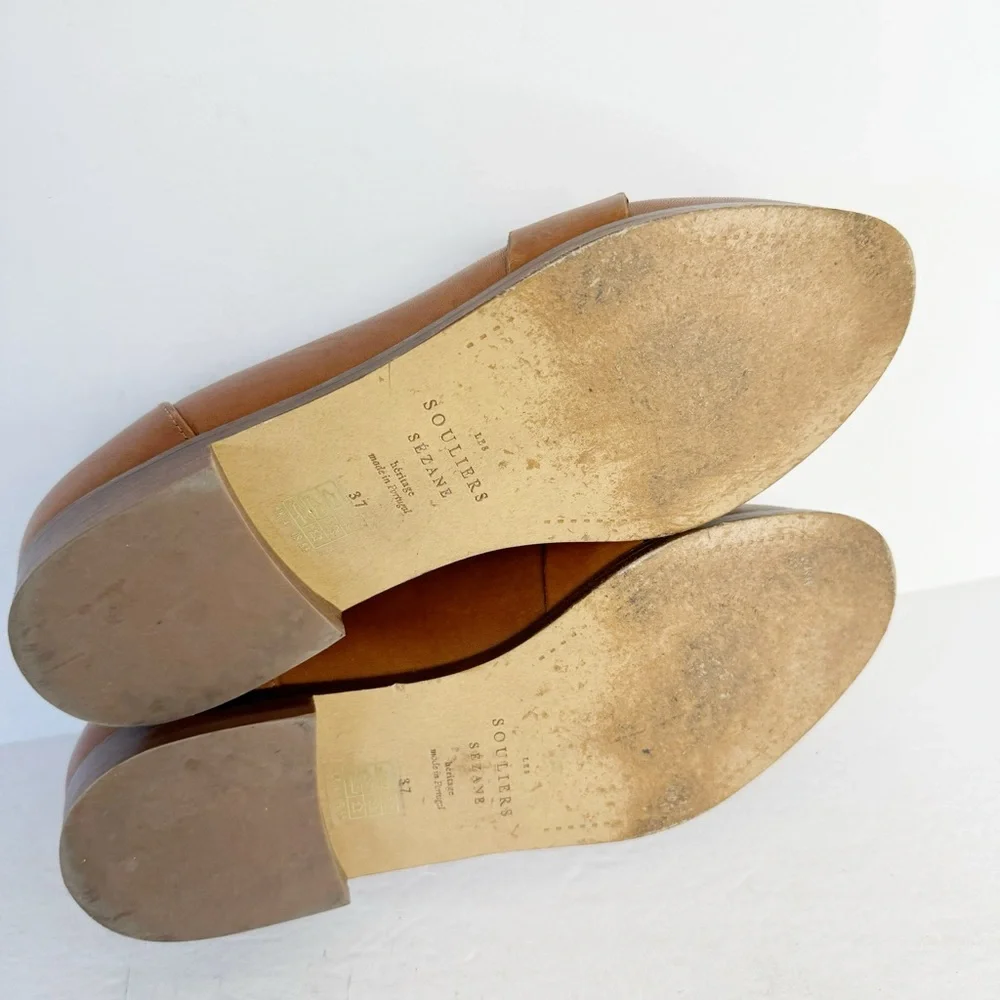 Sézane Shoes MICHEL LOAFERS Cognac Leather Minimalist Sz US6.5 - Picture 11 of 14